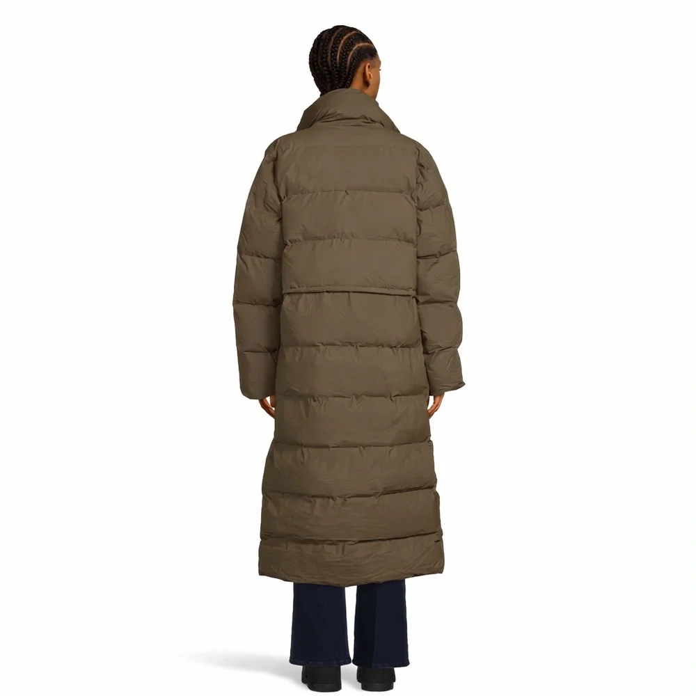Rains Long Puffer Coat in Brown - Picture 3 of 16